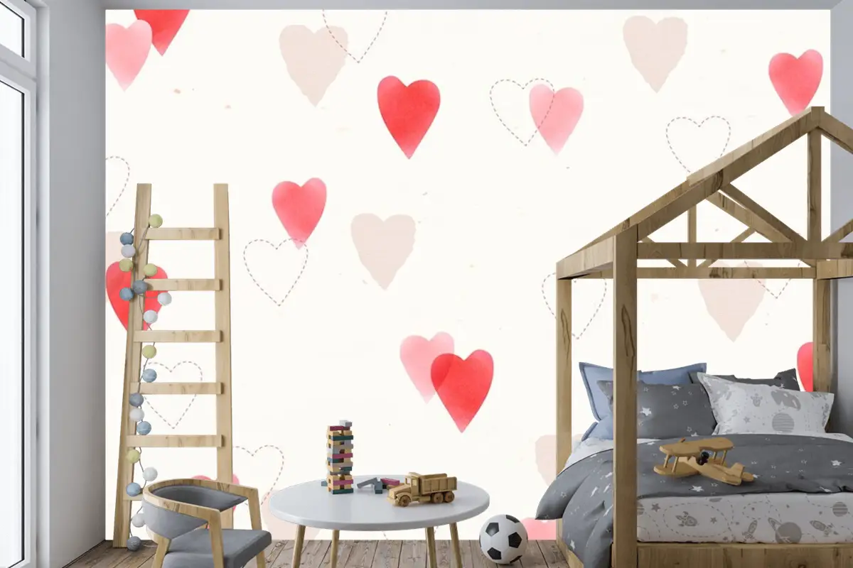 Sevimli Aşk Desen Arka Plan Çocuk Odası Duvar Kağıdı
