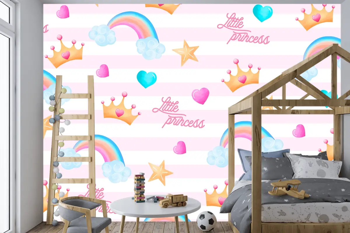 Küçük Bir Prenses Çocuk Odası Duvar Kağıdı  İçin Güzel Unsurlarla Sevimli Desen