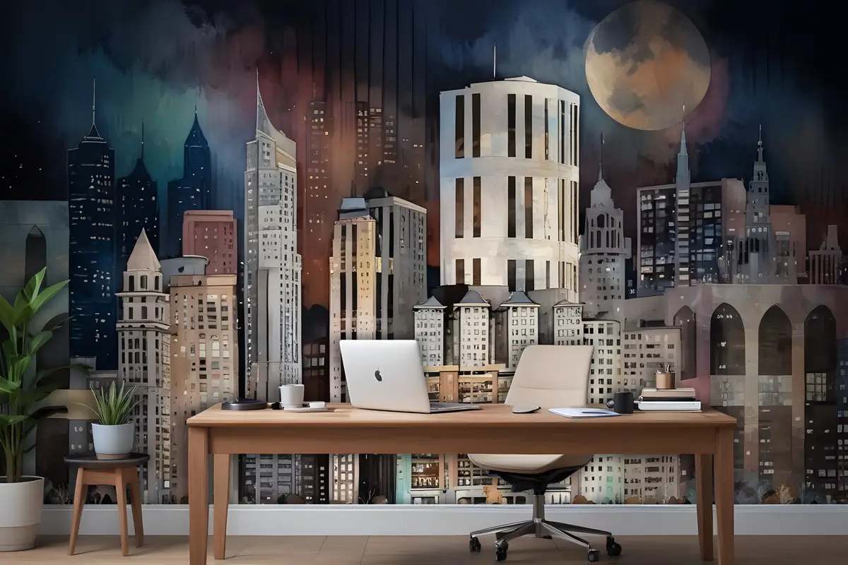 Karanlık Mozaik Şehir Manzarası Duvar Kağıdı 