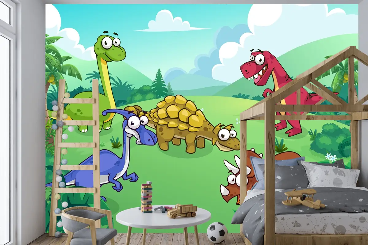 Vahşi Çocuk Odası Duvar Kağıdı Duvarındaki Dinozor