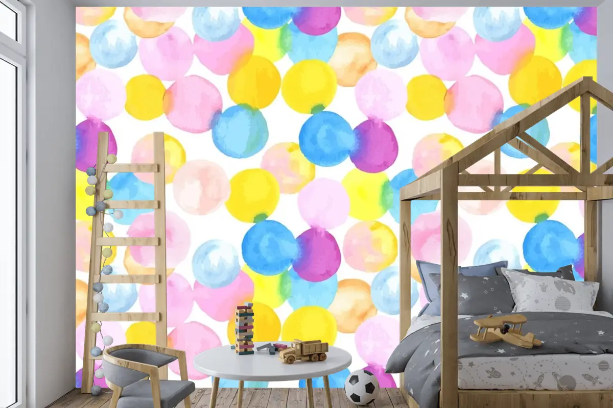 Noktalı Soyut Suluboya Dikişsiz Desen Çocuk Odası Duvar Kağıdı