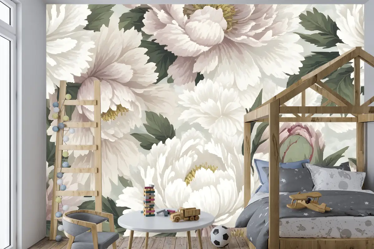 Hollandalı Pembe Şakayık Çiçek Çocuk Odası Duvar Kağıdı