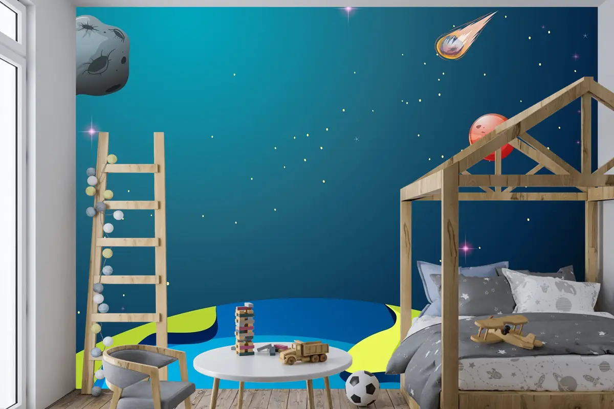 Dünya Ve Gezegenler Sahneleri Çocuk Odası Duvar Kağıdı