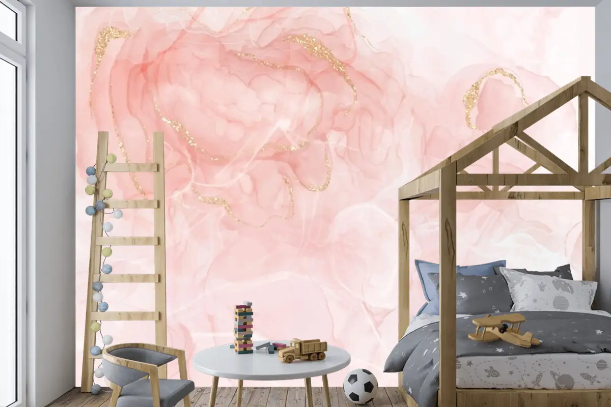 Altın Parıltılı Çocuk Odası Duvar Kağıdı  Ile Zarif El Boyalı Alkol Mürekkep Arka Planı