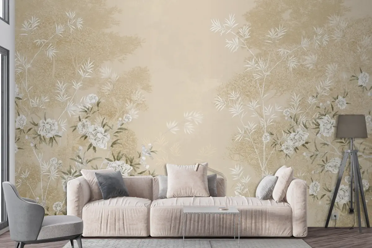 Kiraz Çiçeği Çiçekleri Ve Kuş Duvar Kağıdı  Ile Chinoiserie