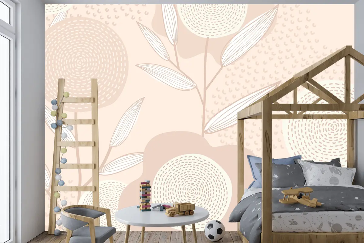 Pembe Çocuk Odası Duvar Kağıdı Duvarında Kadınsı Çiçek Desenli Vektör Arka Plan