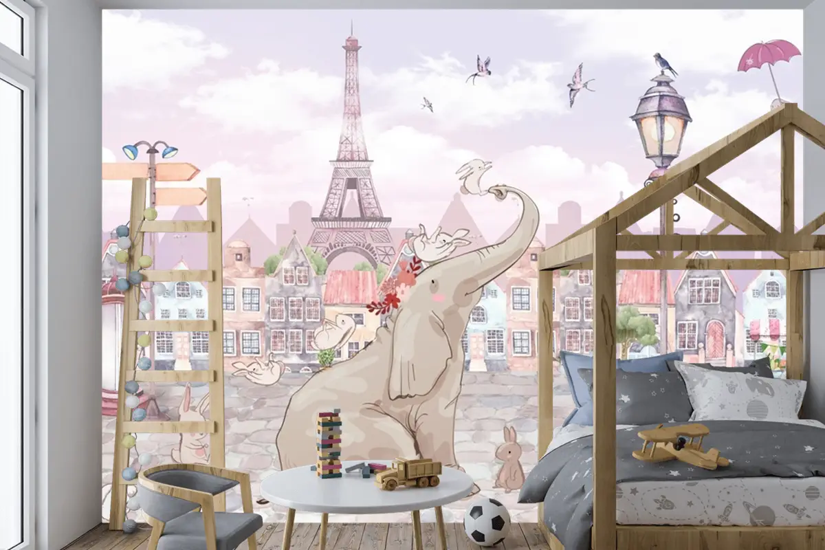 Fil Ve Tavşanlar Çocuk Odası Duvar Kağıdı