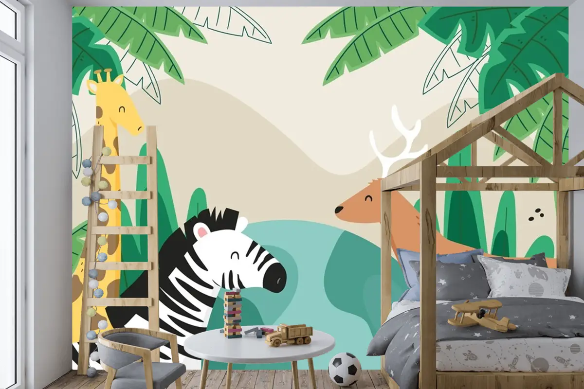 Flora Ve Fauna Çocuk Odası Duvar Kağıdı  Ile Dünya Yaban Hayatı Günü İçin Düz Arka Plan