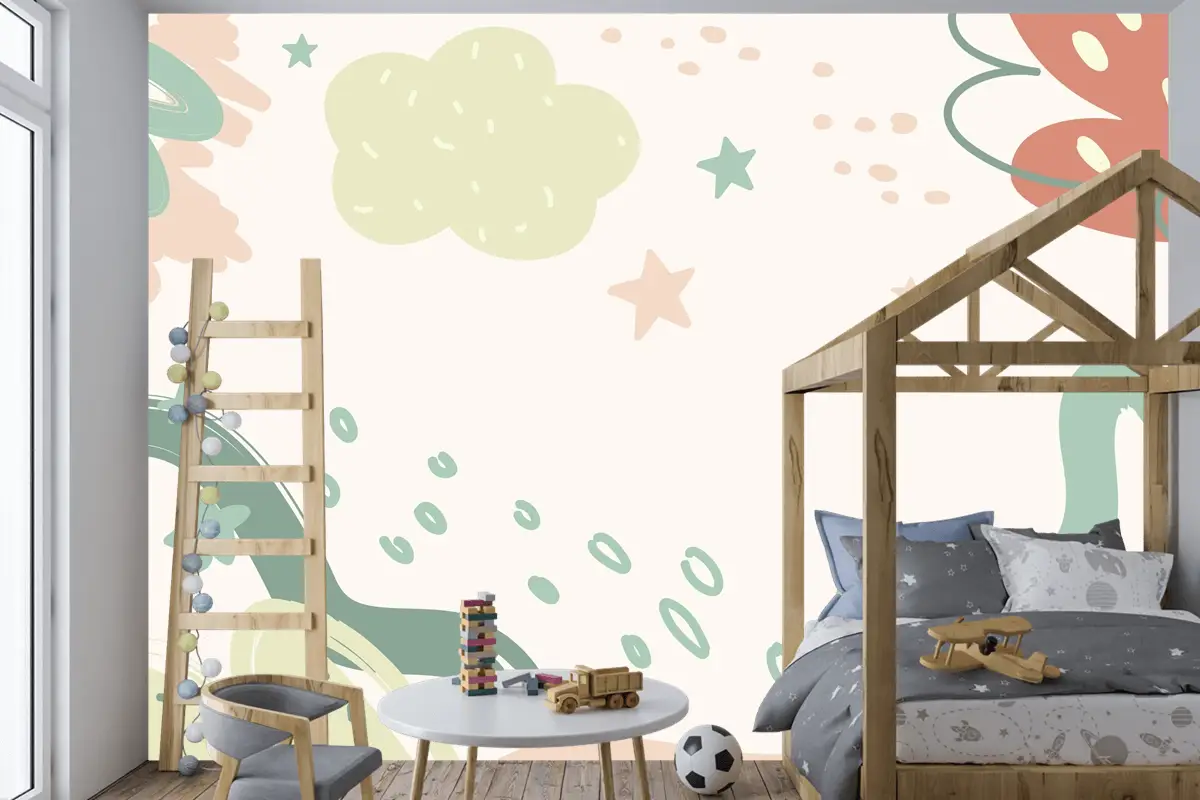 Düz Tasarım Bebek Duş Şablonu Çocuk Odası Duvar Kağıdı 