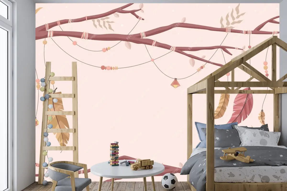 Düz Tasarım Boho Arka Plan Çocuk Odası Duvar Kağıdı 