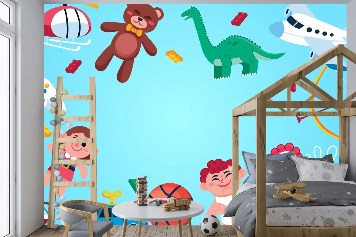 Düz Tasarım Noel Oyuncakları Çocuk Odası Duvar Kağıdı