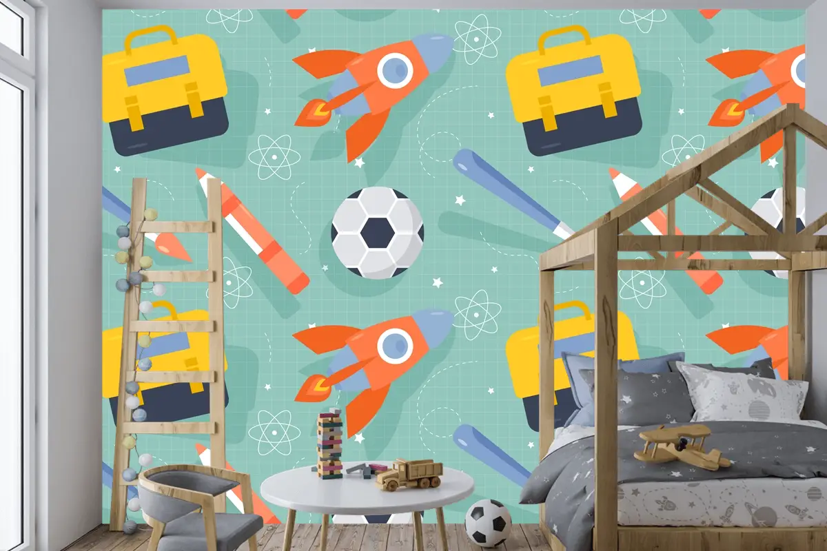 Okula Dönüş Çocuk Odası Duvar Kağıdı  İçin Düz Desen Tasarımı