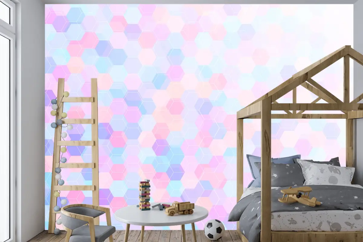 Düz Çokgen Arka Plan Çocuk Odası Duvar Kağıdı 