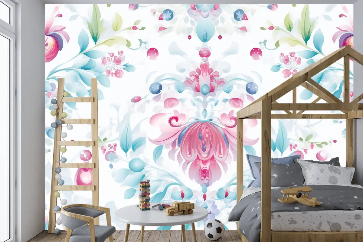 Çiçek Desenli Arka Plan Çocuk Odası Duvar Kağıdı