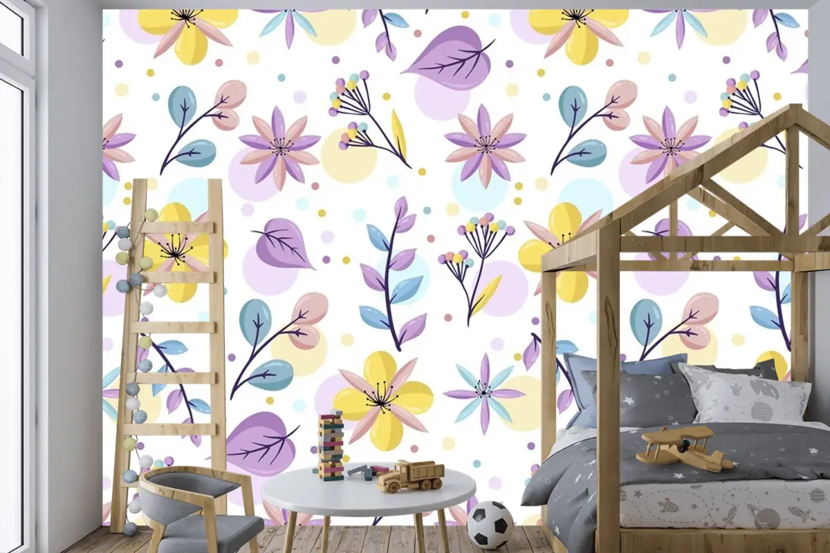 Pastel Renklerde Çiçek Desenli Çocuk Odası Duvar Kağıdı