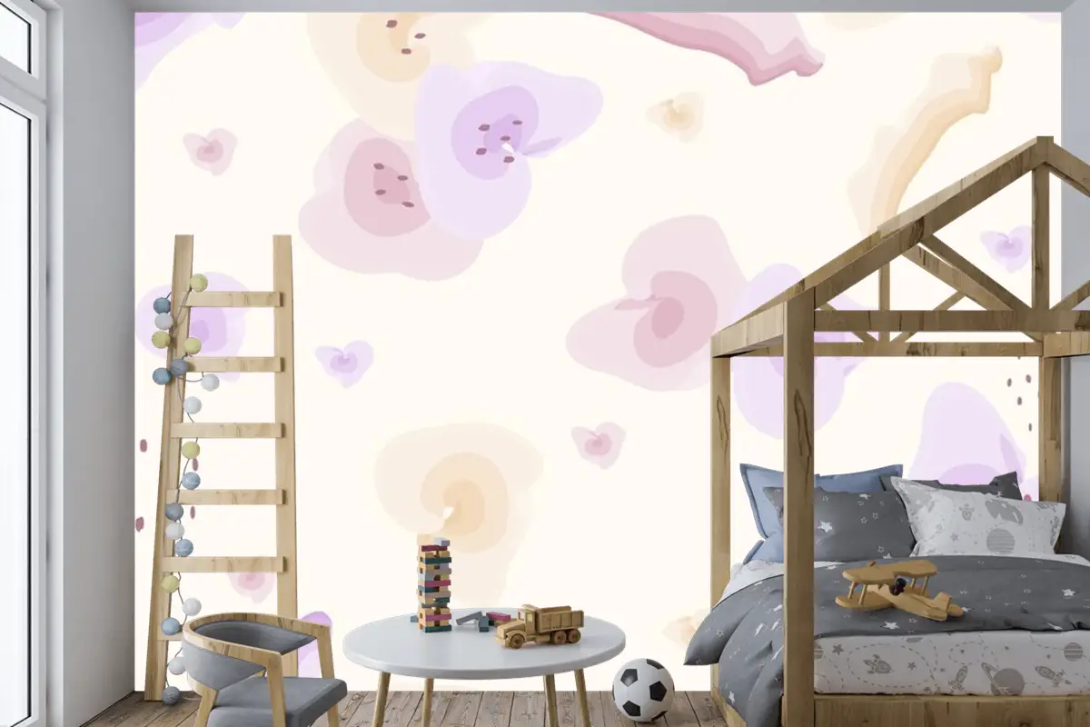Çiçek Pastel Suluboya Çocuk Odası Duvar Kağıdı Desen Çocuk Odası Duvar Kağıdı 