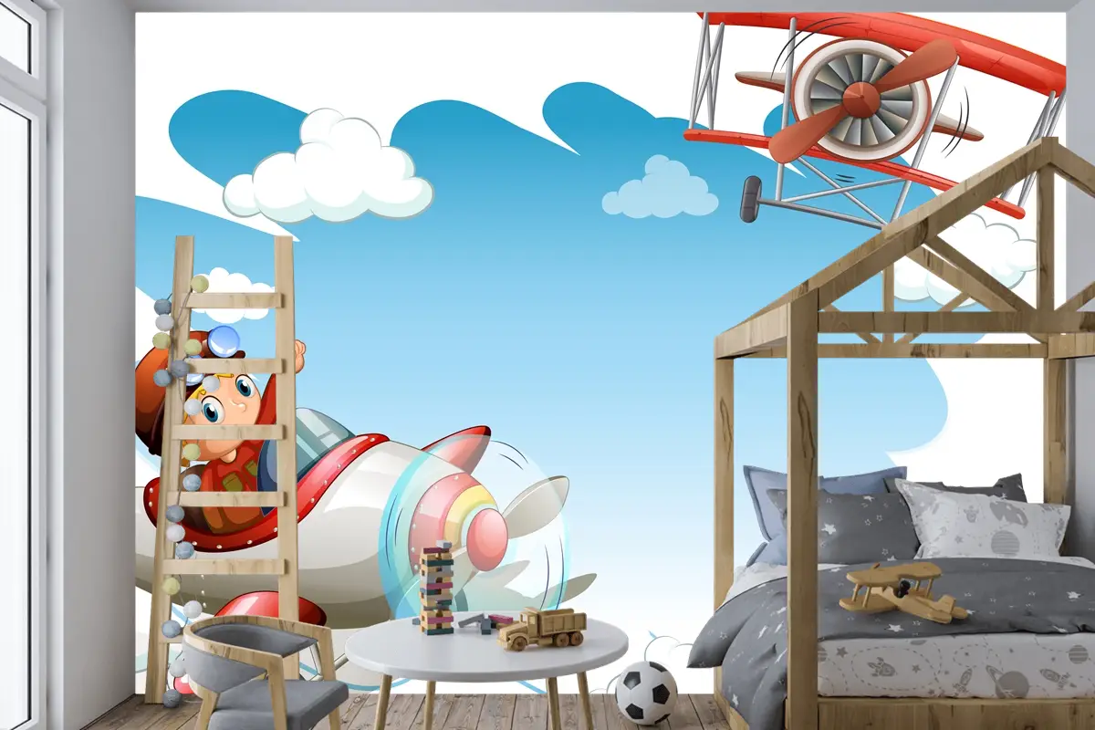 Uçan Jetler Çerçeve Çocuk Odası Duvar Kağıdı 