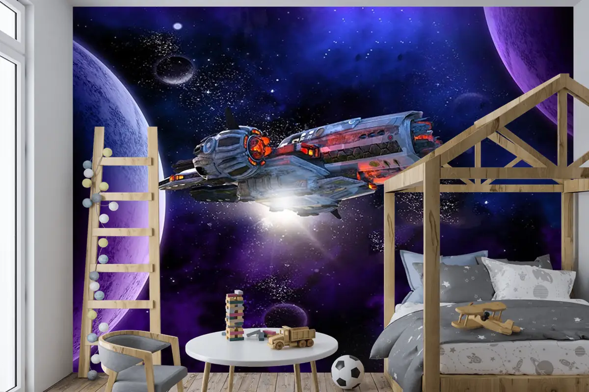 Galaksi Ve Uzay Gemisi Çocuk Odası Duvar Kağıdı