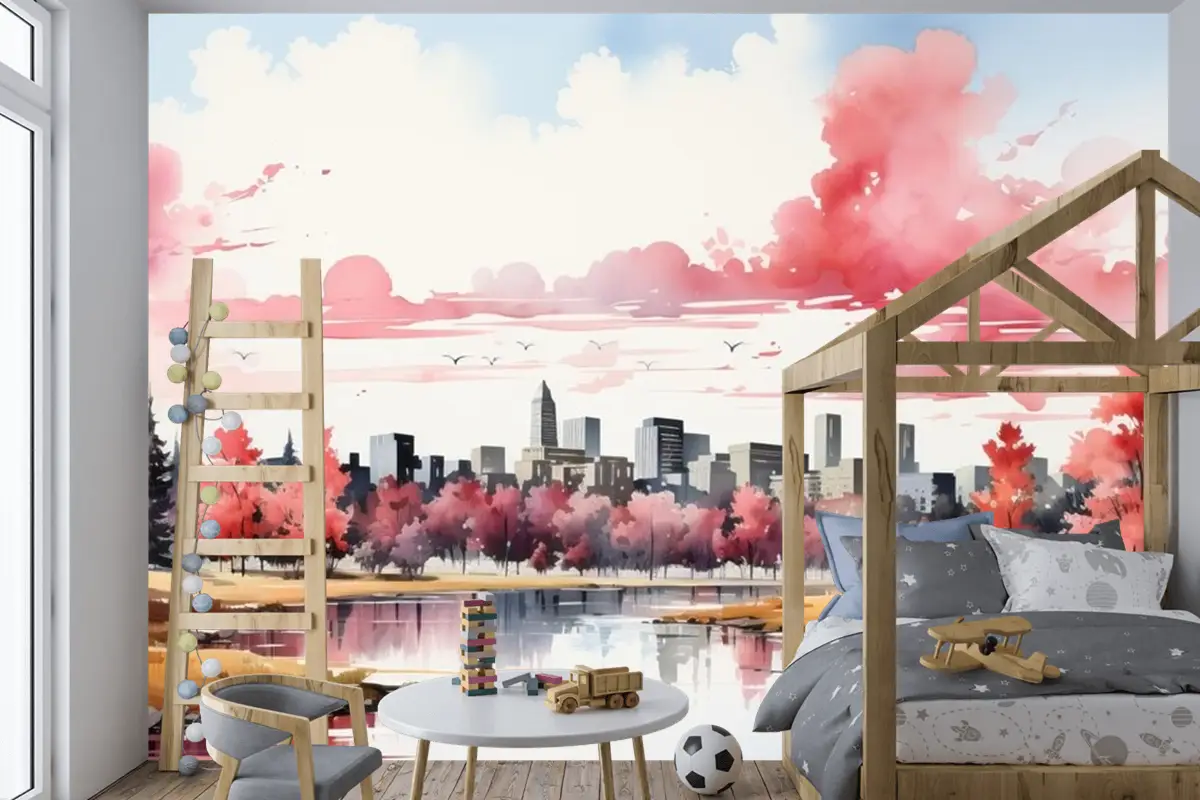 Beyaz Arka Plan Çocuk Odası Duvar Kağıdı Duvarında Geometrik Arazi