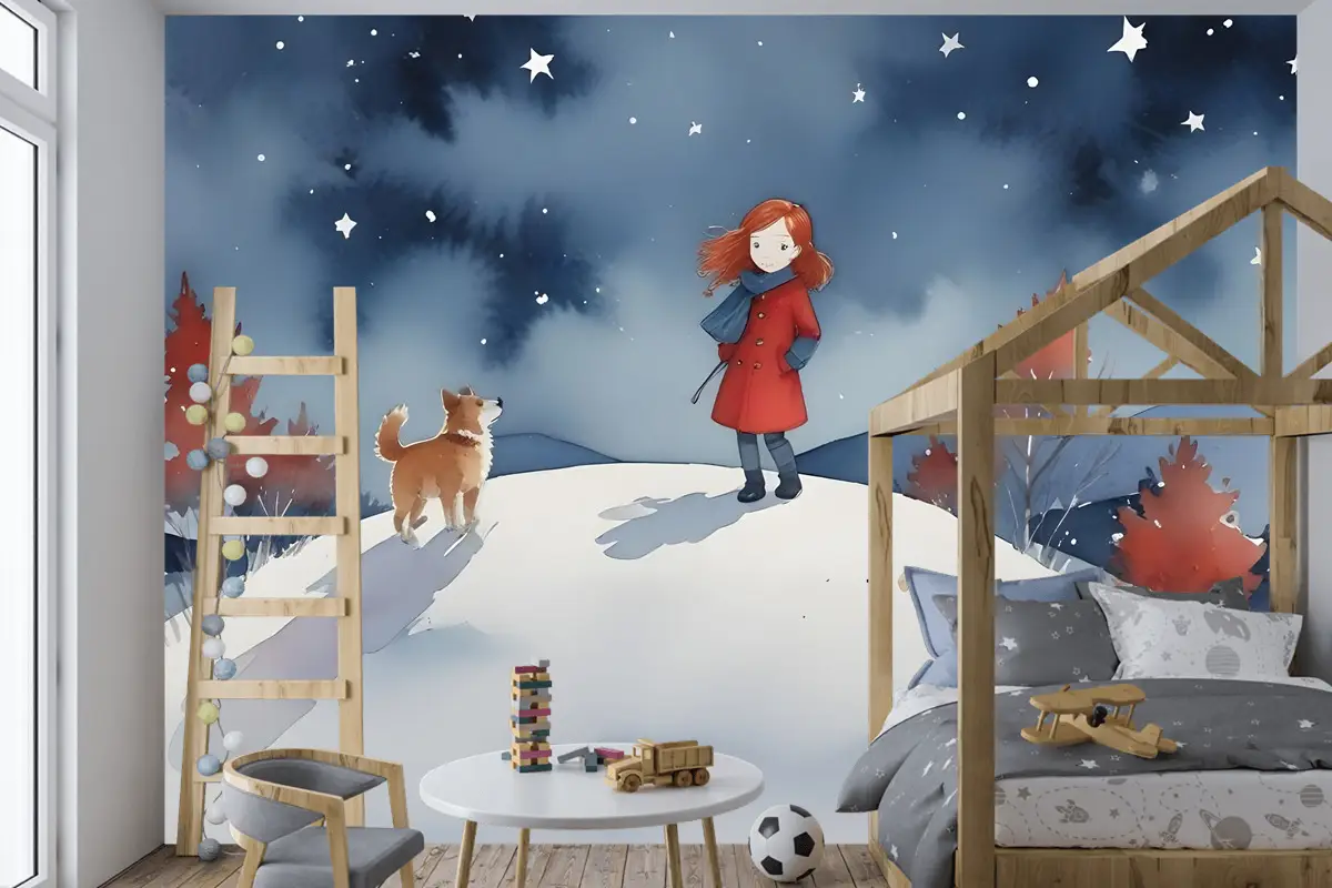 Aydaki Kızlar Çocuk Odası Duvar Kağıdı