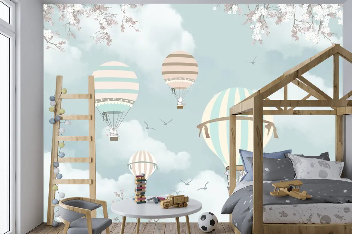 Gökyüzündeki Balonlar Ve Uçaklar Çocuk Odası Duvar Kağıdı
