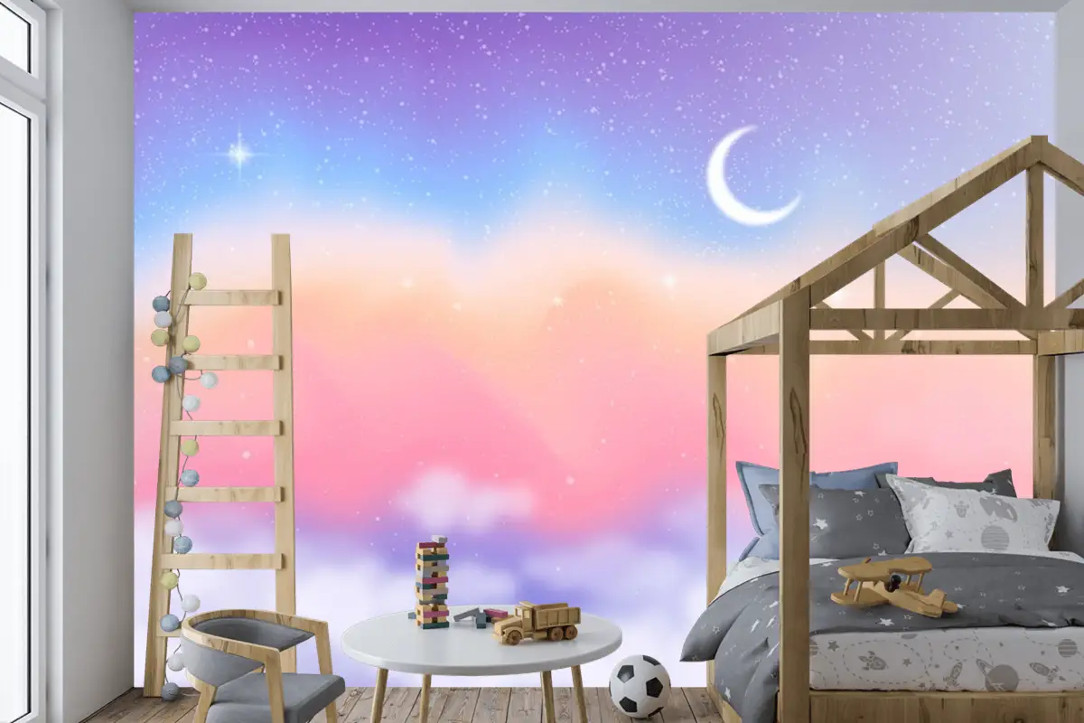 Degrade Pastel Gökyüzü Arka Plan Çocuklar Çocuk Odası Duvar Kağıdı