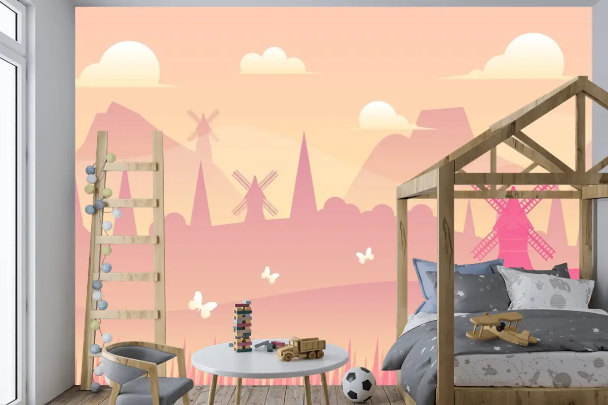 Degrade Bahar Manzara Arka Plan Çocuk Odası Duvar Kağıdı Duvar