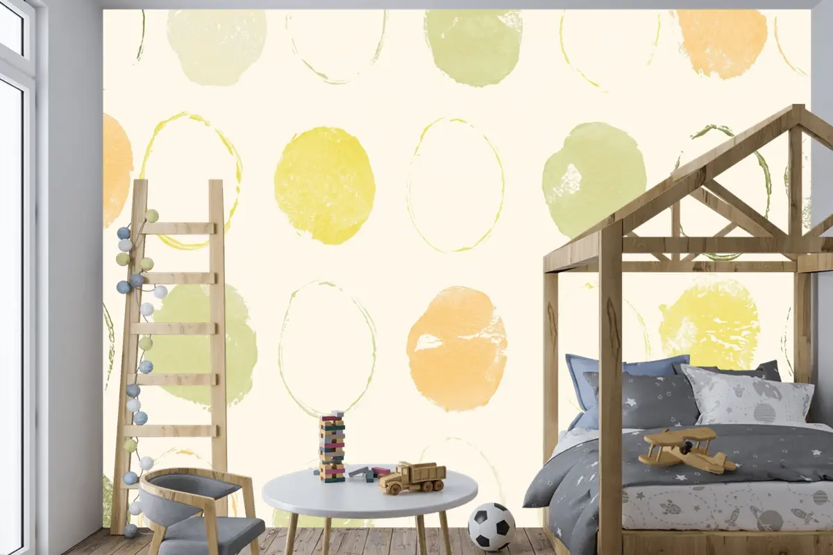 Yeşil Daire Desen Arka Plan El Yapımı Baskılar Çocuk Odası Duvar Kağıdı