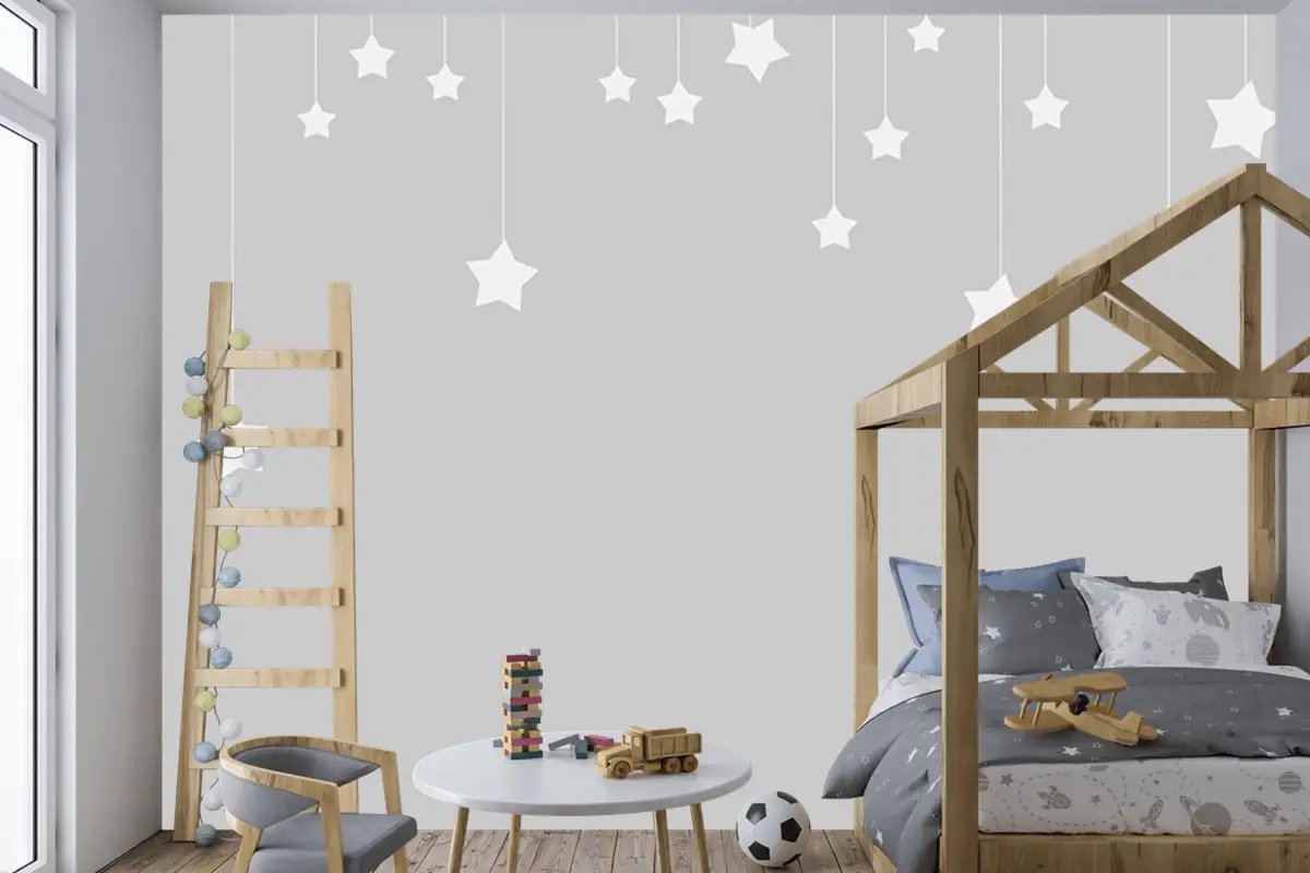 Gri Zemin Beyaz Yıldızlar Çocuk Odası Duvar Kağıdı