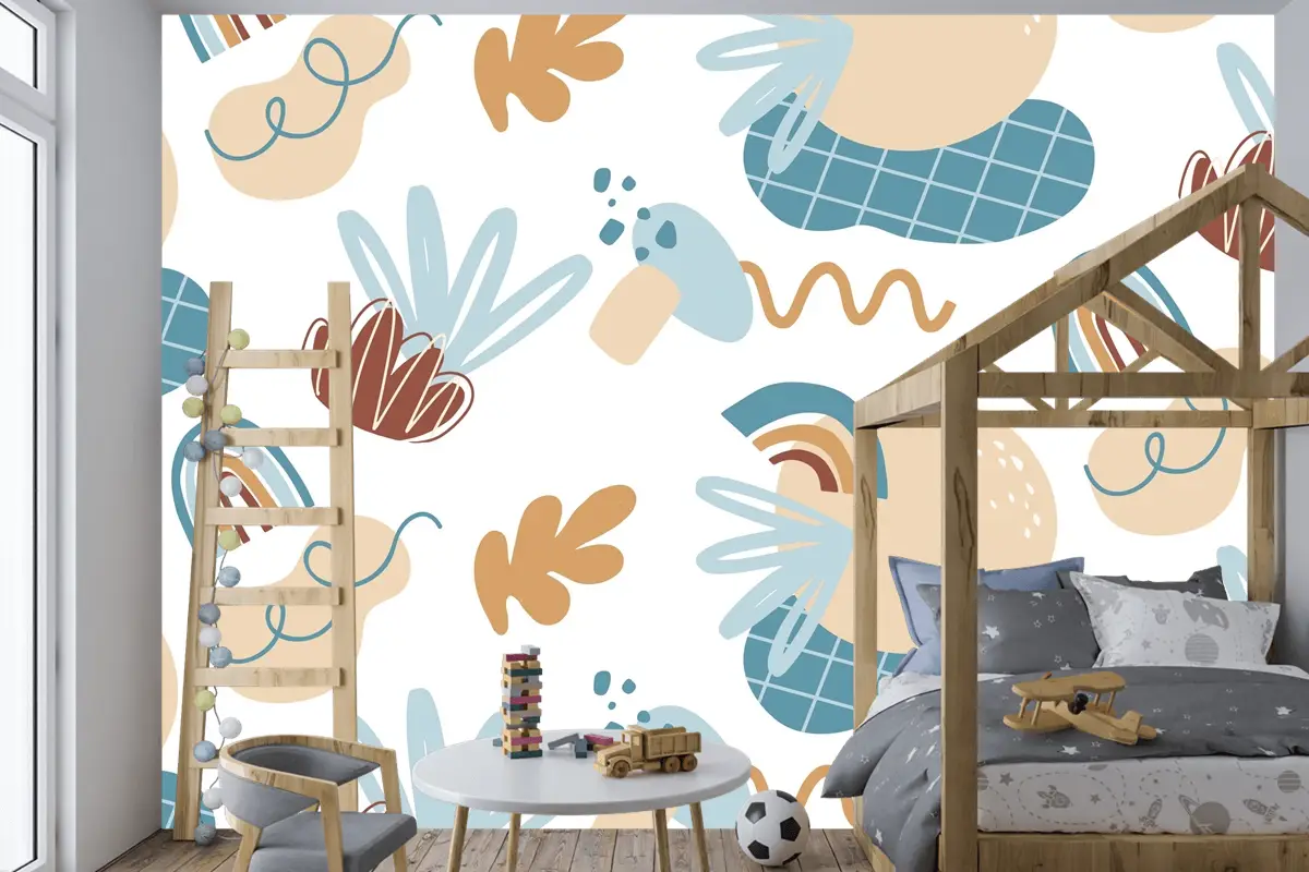 Elle Çizilmiş Soyut Öğe Desen Çocuk Odası Duvar Kağıdı 