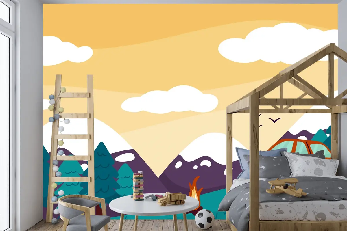 Elle Çizilmiş Macera Arka Plan Çocuk Odası Duvar Kağıdı 