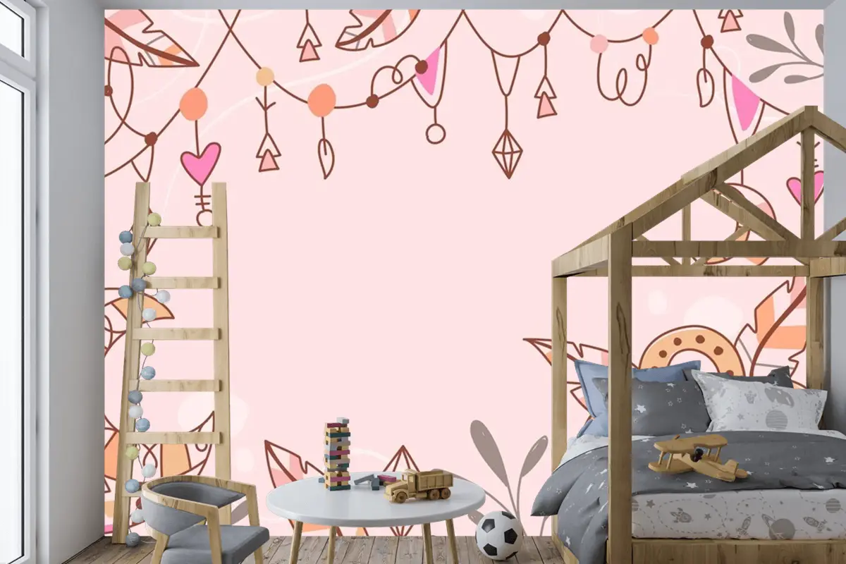 Elle Çizilmiş Boho Arka Plan Çocuk Odası Duvar Kağıdı