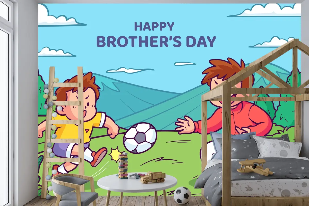 Elle Çizilmiş Kardeşler Günü Çocuk Odası Duvar Kağıdı 