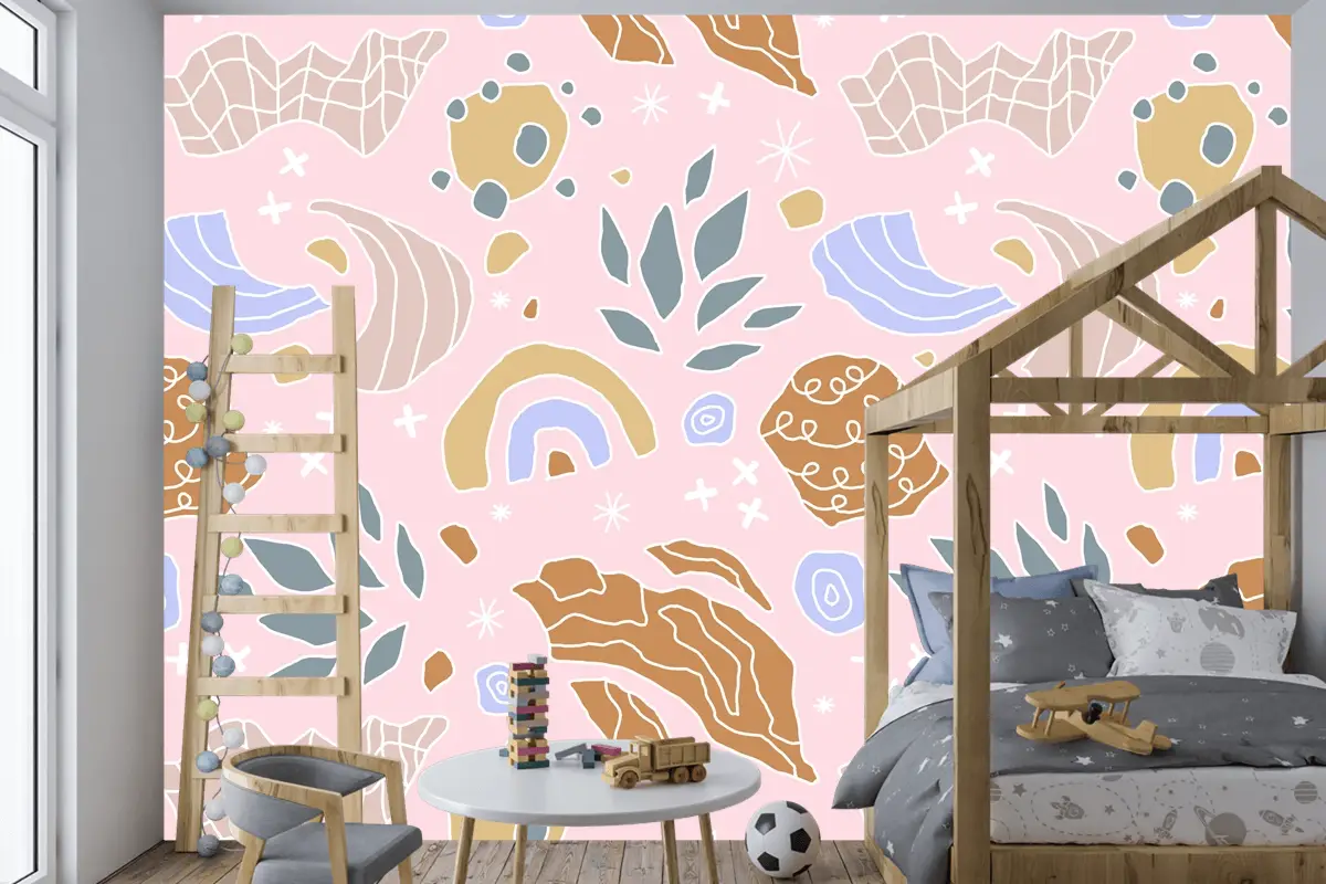 Elle Çizilmiş Kesme Kolaj Desen Çocuk Odası Duvar Kağıdı 