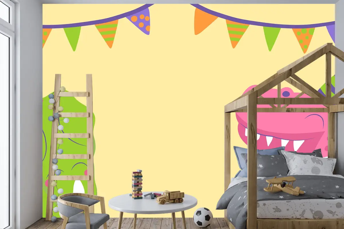 Elle Çizilmiş Dinozor Doğum Günü Yakınlaştırma Çocuk Odası Duvar Kağıdı 