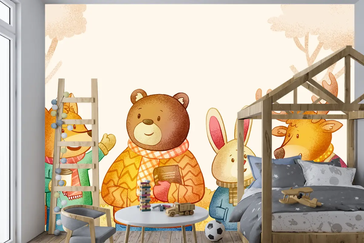 Elle Çizilmiş Sonbahar Sezonu Çocuk Odası Duvar Kağıdı 