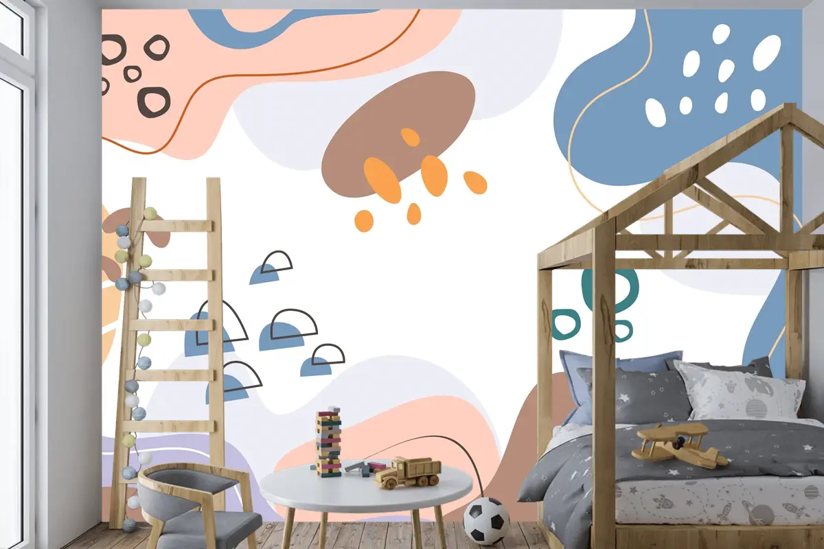 Elle Çizilmiş Düz Tasarım Soyut Doodle Çocuk Odası Duvar Kağıdı 