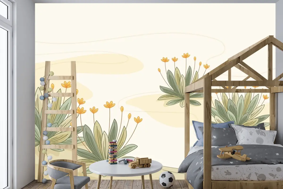 Elle Çizilmiş Frailejon Bitki Arka Plan Çocuk Odası Duvar Kağıdı 