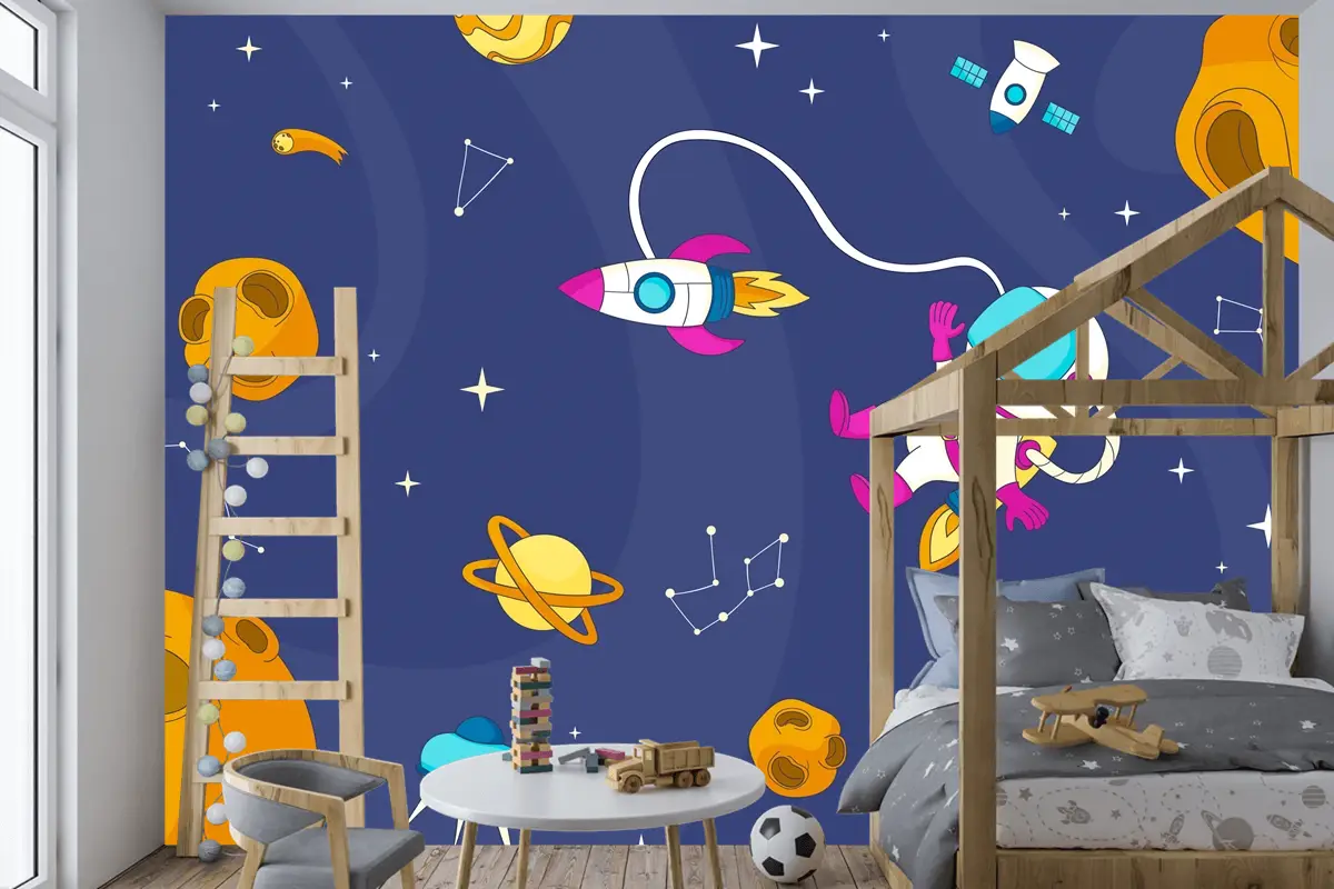 Elle Çizilmiş Galaxy Boys Çocuk Odası Duvar Kağıdı