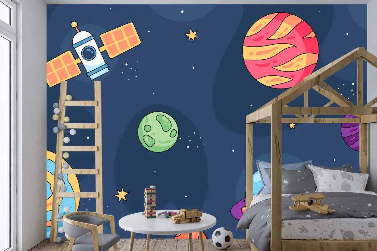 Elle Çizilmiş Galaxy Çocuk Odası Duvar Kağıdı 