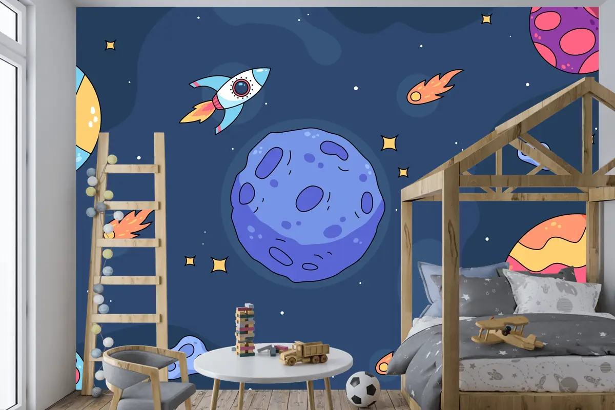 Elle Çizilmiş Galaxy Çocuk Odası Duvar Kağıdı 