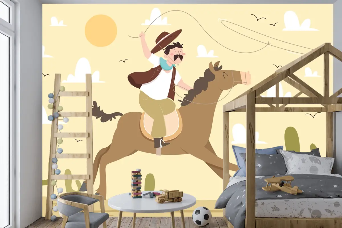 Elle Çizilmiş Gaucho Arka Plan Çocuk Odası Duvar Kağıdı 