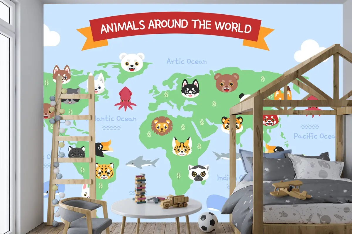 Elle Çizilmiş Çocuk Haritası Çocuk Odası Duvar Kağıdı