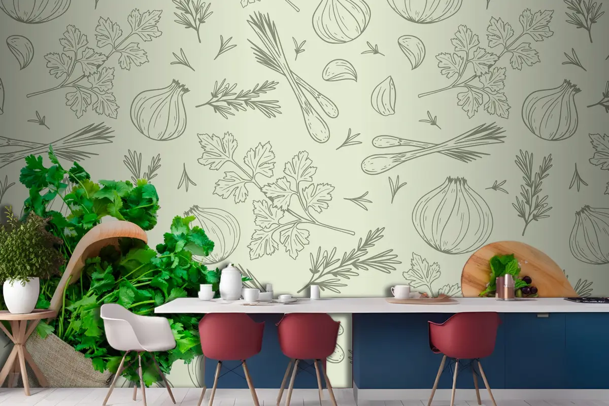 Elle Çizilmiş Desen Arka Plan Mutfak Duvar Kağıdı 