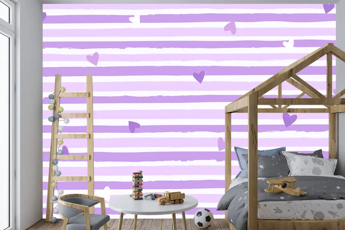 Elle Çizilmiş Mor Çizgili Arka Plan Çocuk Odası Duvar Kağıdı