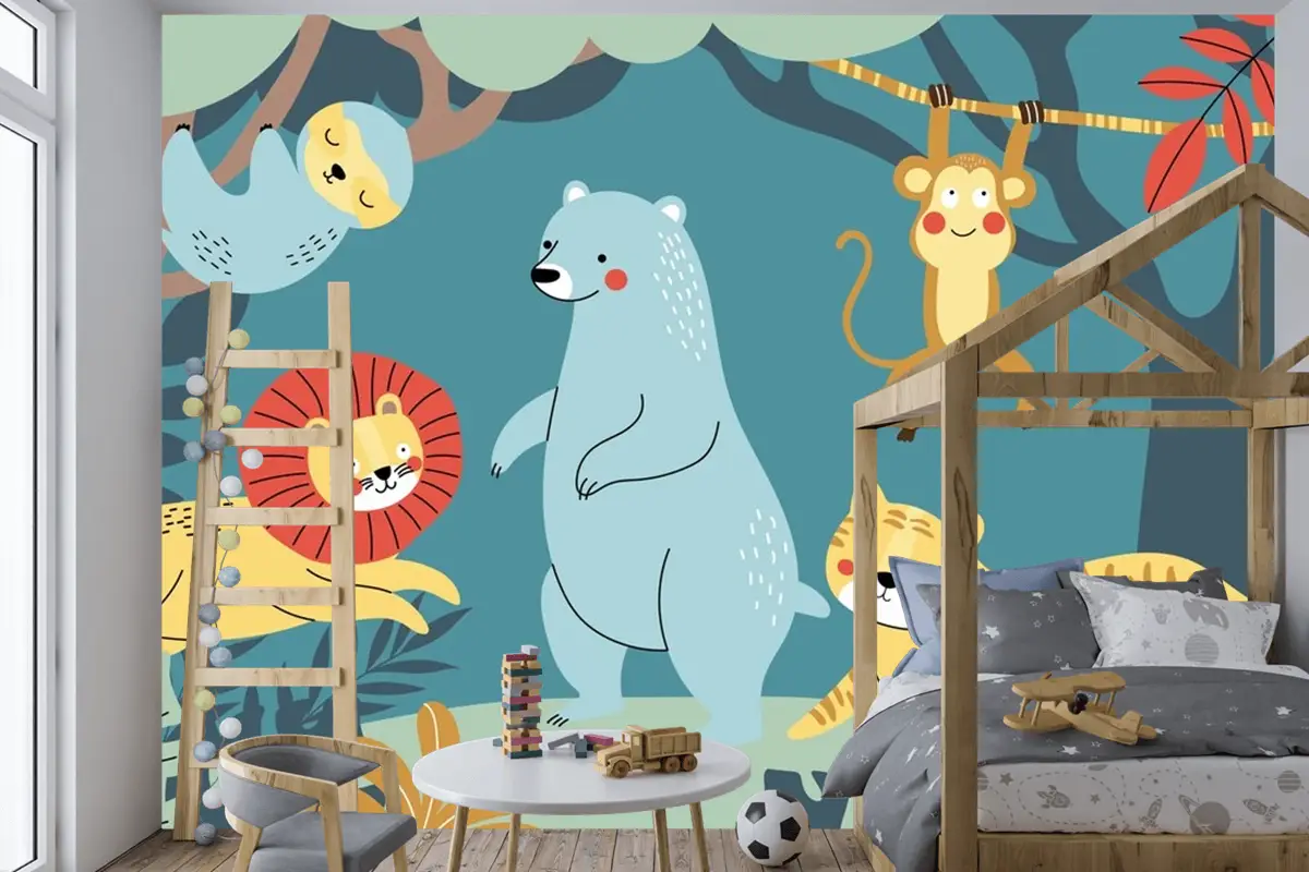 Elle Çizilmiş Yaban Hayatı Arka Plan Çocuk Odası Duvar Kağıdı 