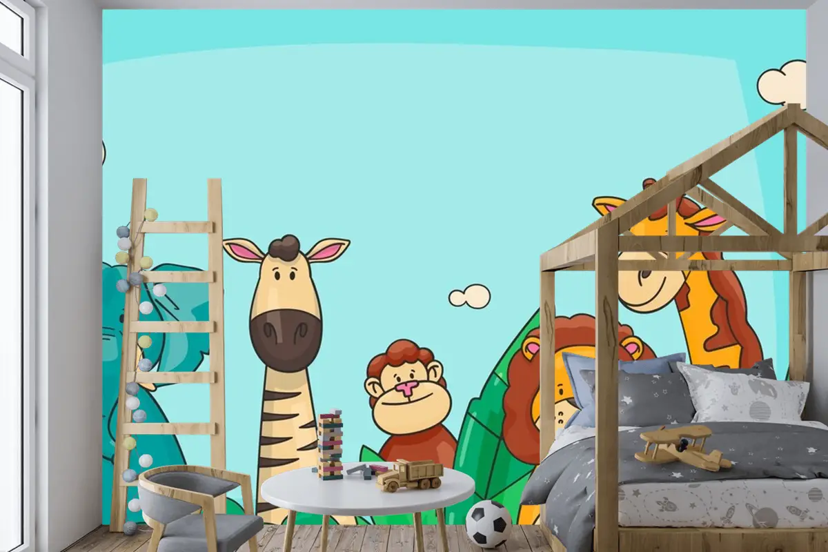 Hayvanlarla Elle Çizilmiş Dünya Hayvanları Günü Arka Planı Çocuk Odası Duvar Kağıdı