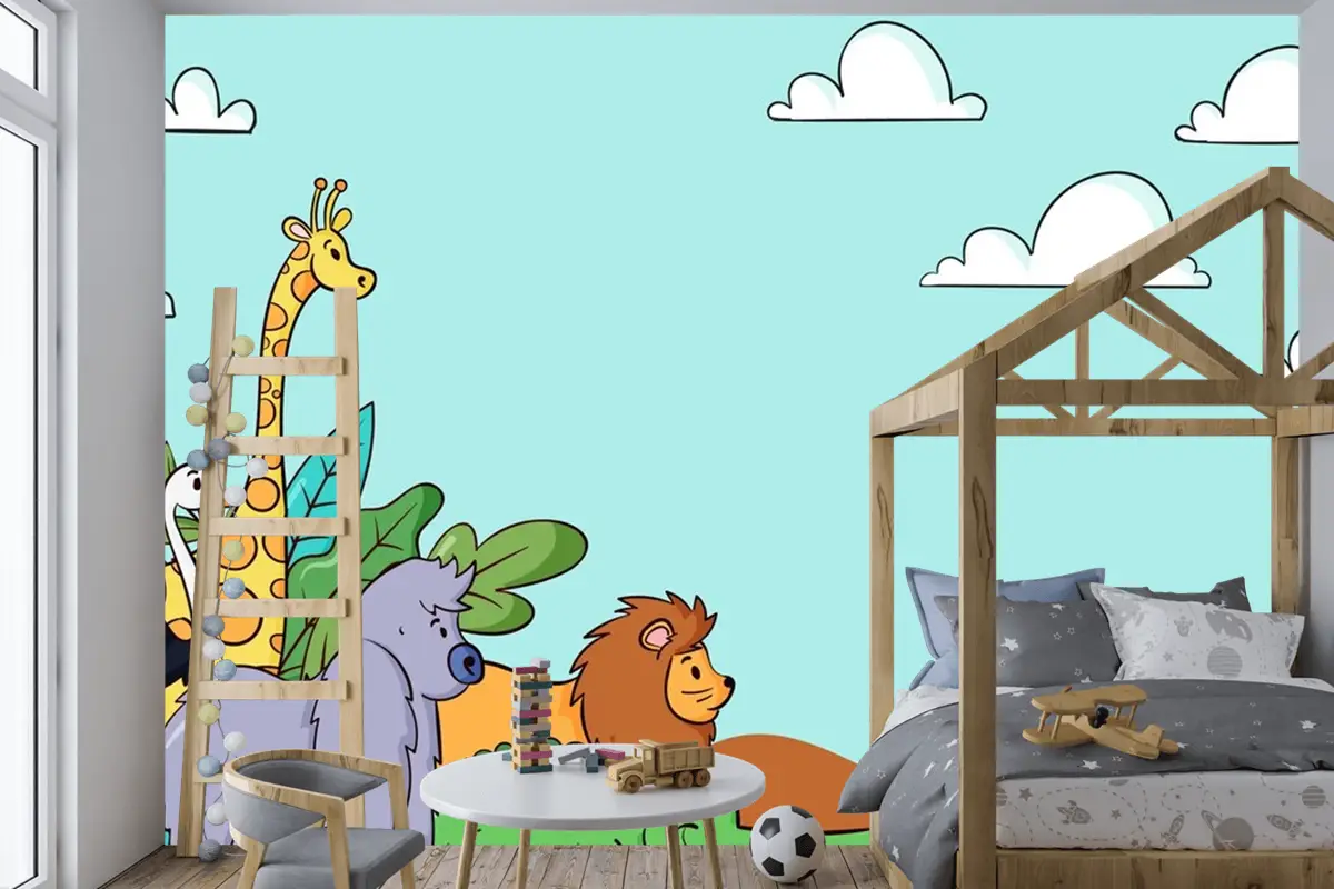 Elle Çizilmiş Dünya Hayvan Günü Arka Plan Çocuk Odası Duvar Kağıdı