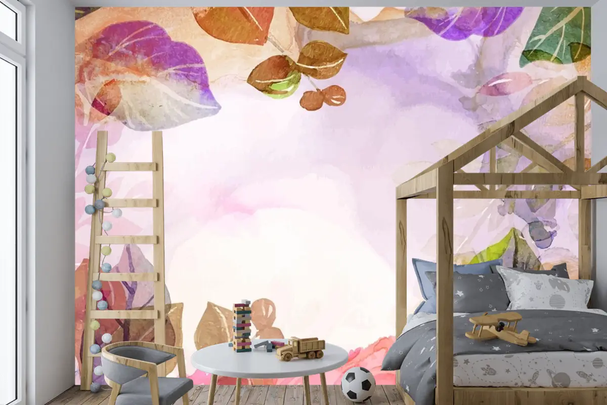 El Boyalı Suluboya Doğa Arka Plan Çocuk Odası Duvar Kağıdı