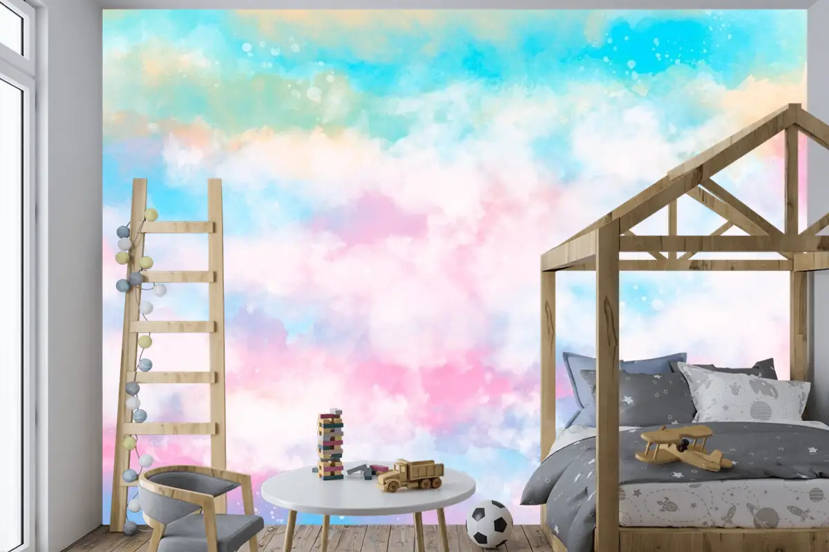 El Boyalı Suluboya Pastel Gökyüzü Arka Plan Çocuk Odası Duvar Kağıdı